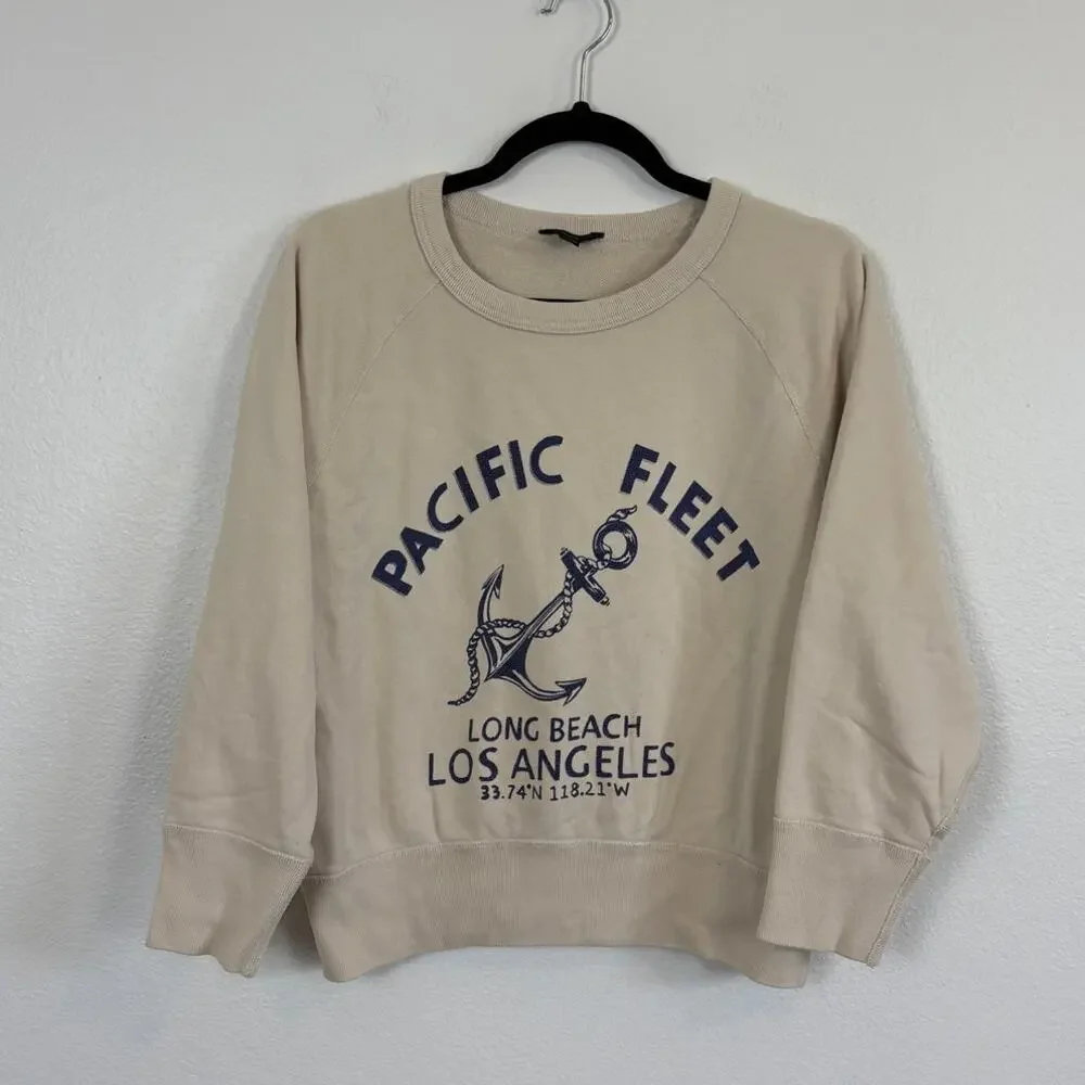 J. Crew Garment Dyed Pacific Fleet Cream Crewneck Sweater Small